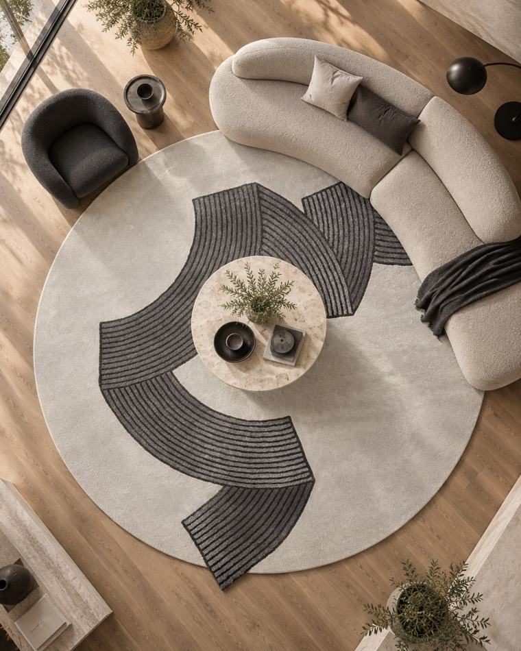 Vloerkleed Plooi, bovenaanzicht in een interieur