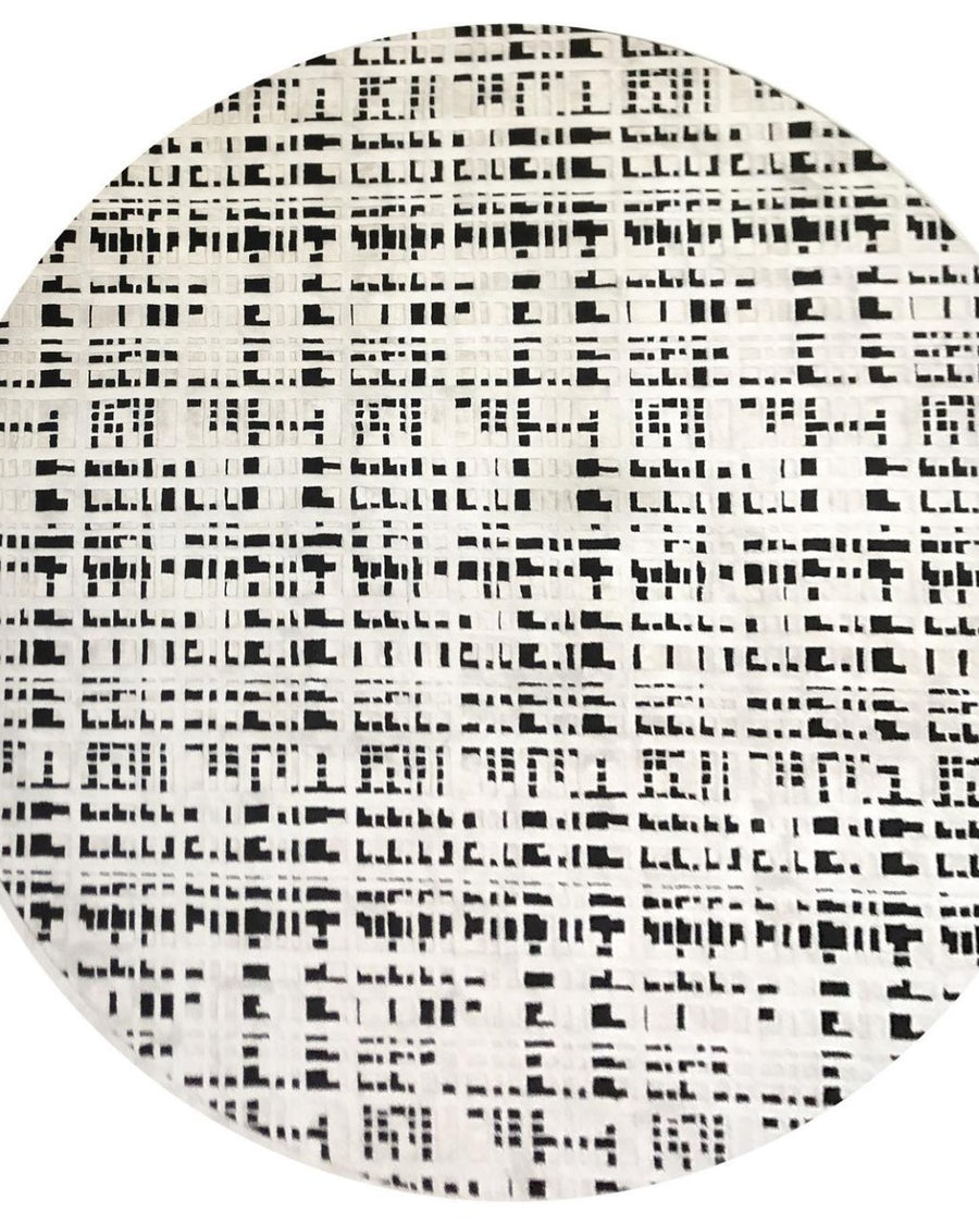 Tweed vloerkleed MZ-Y030, een fijn zwart-wit raster dat van dichtbij leest als grof geweven stof
