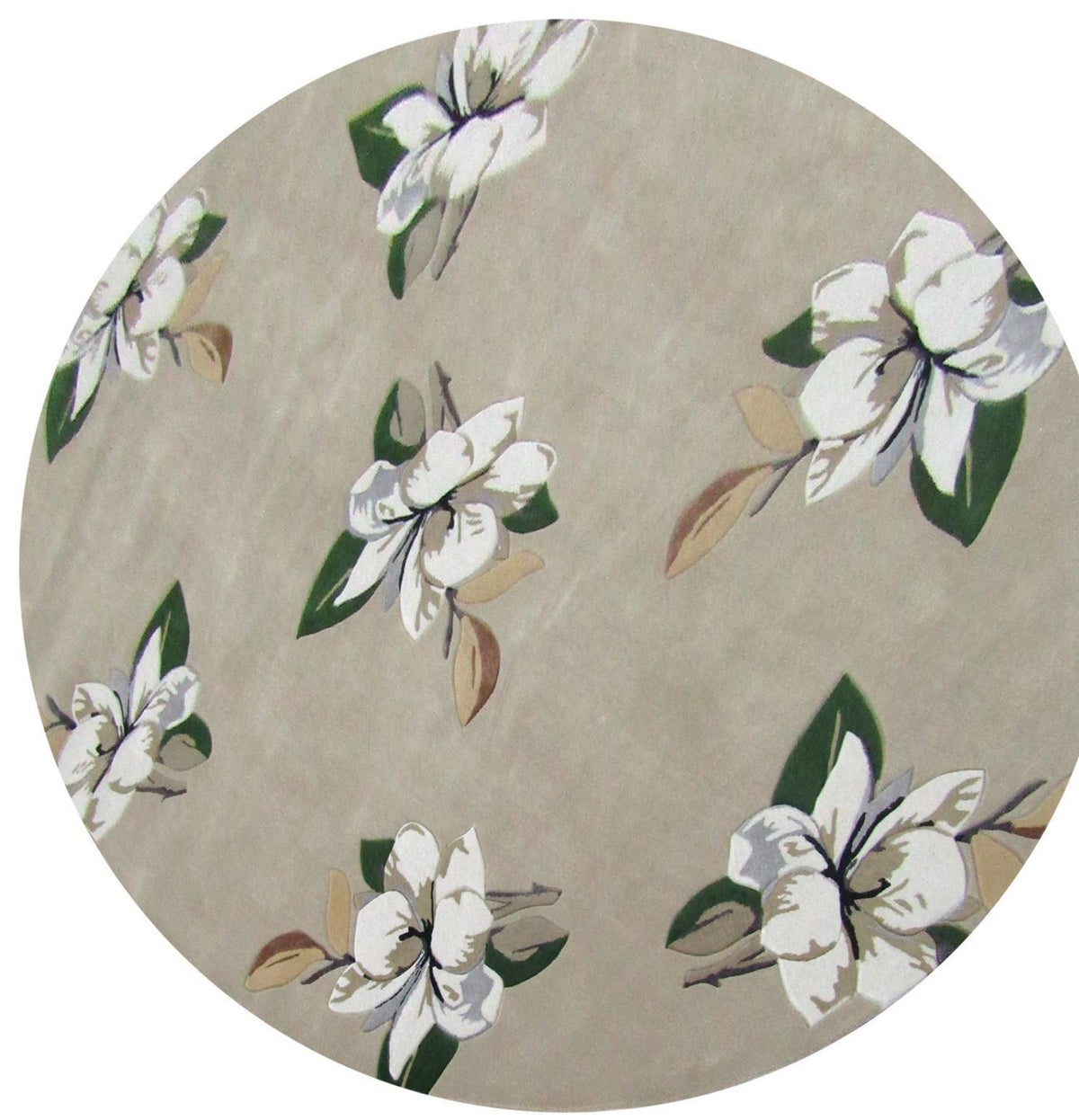 Magnolia vloerkleed MZ-Y041, witte magnoliabloemen liggen verspreid over een zacht saliegroen vlak