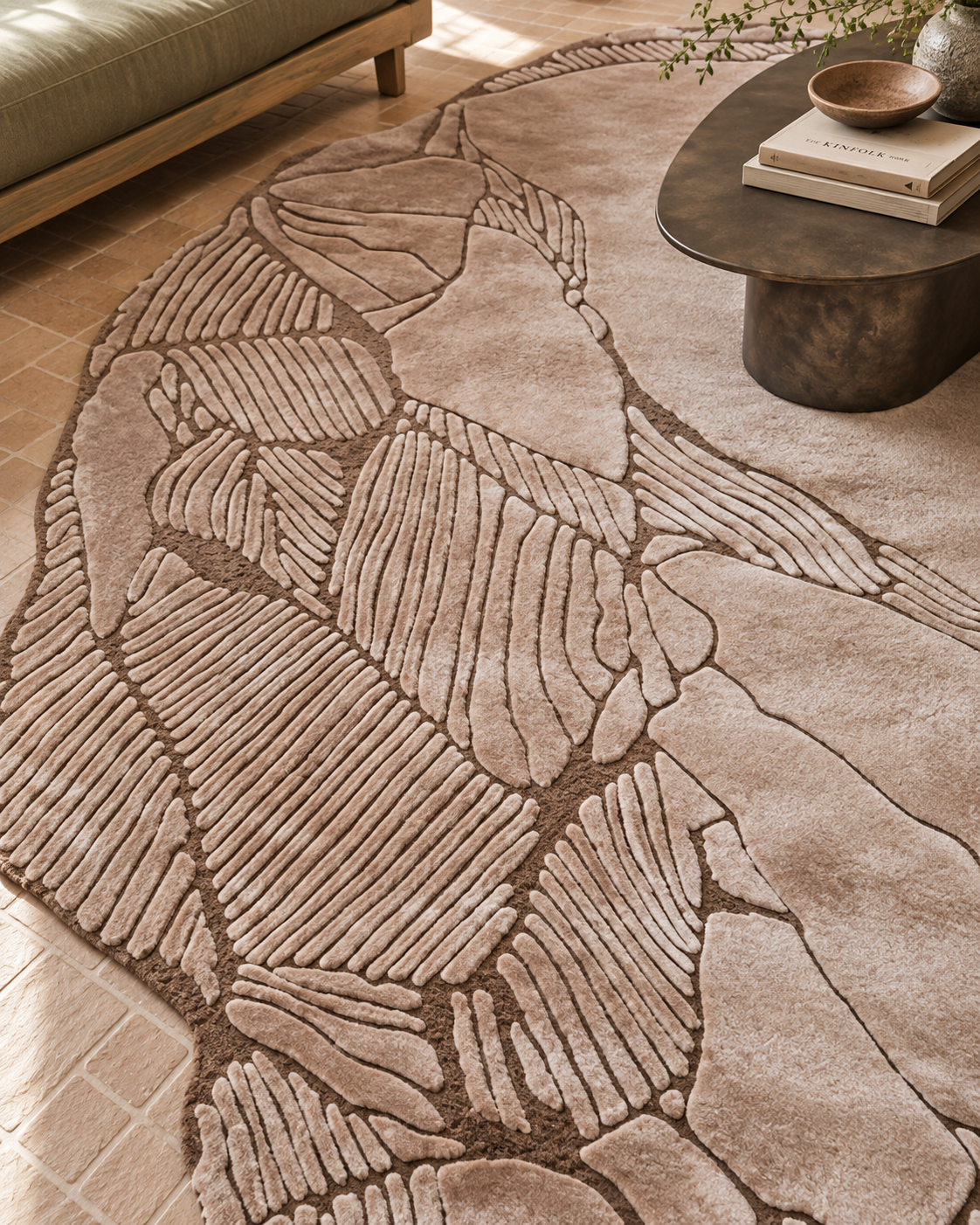 Steenlaag vloerkleed MZ-Y078, blush en bruine vlakken met ingesneden lijnen, als opengebroken steen, beeld 5