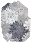 Chrysant vloerkleed MZ-Y080, grote chrysanten in grijs en gebroken wit