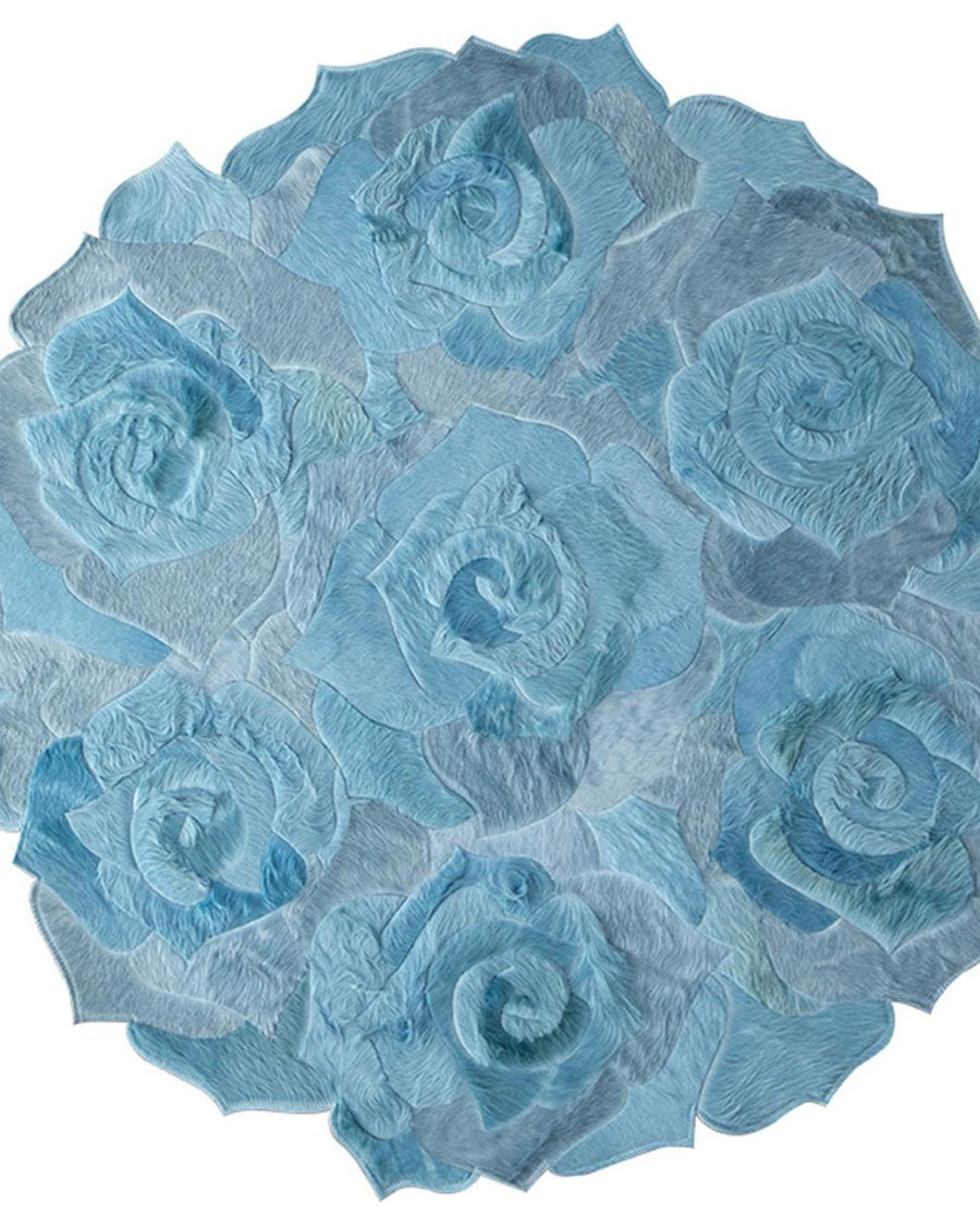 Hortensia vloerkleed MZ-Y093, uitgesneden rozen in zacht ijsblauw