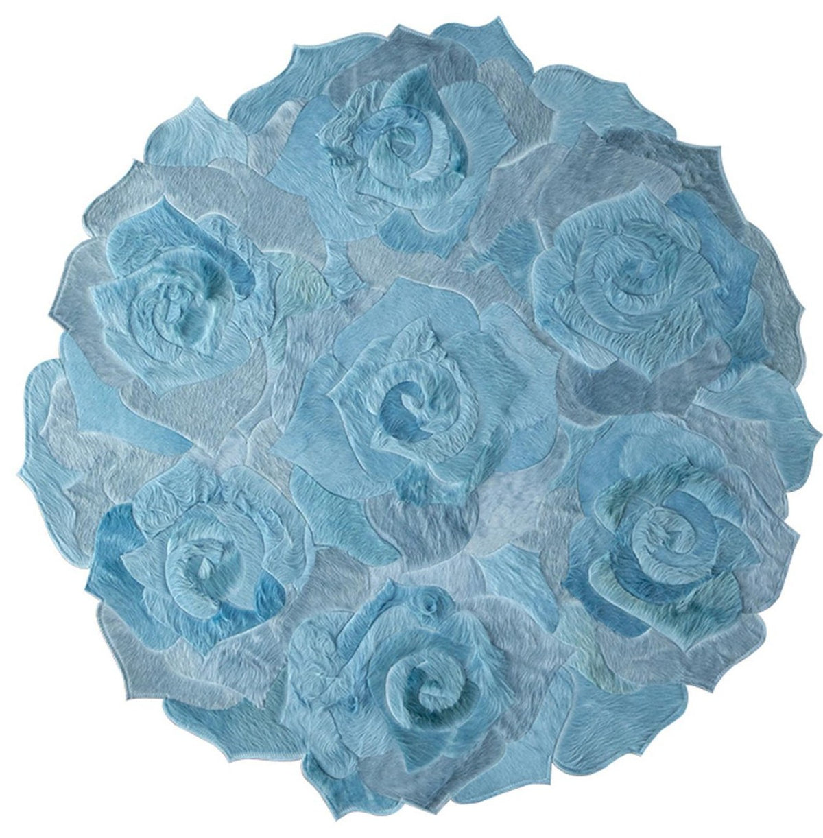 Hortensia vloerkleed MZ-Y093, uitgesneden rozen in zacht ijsblauw