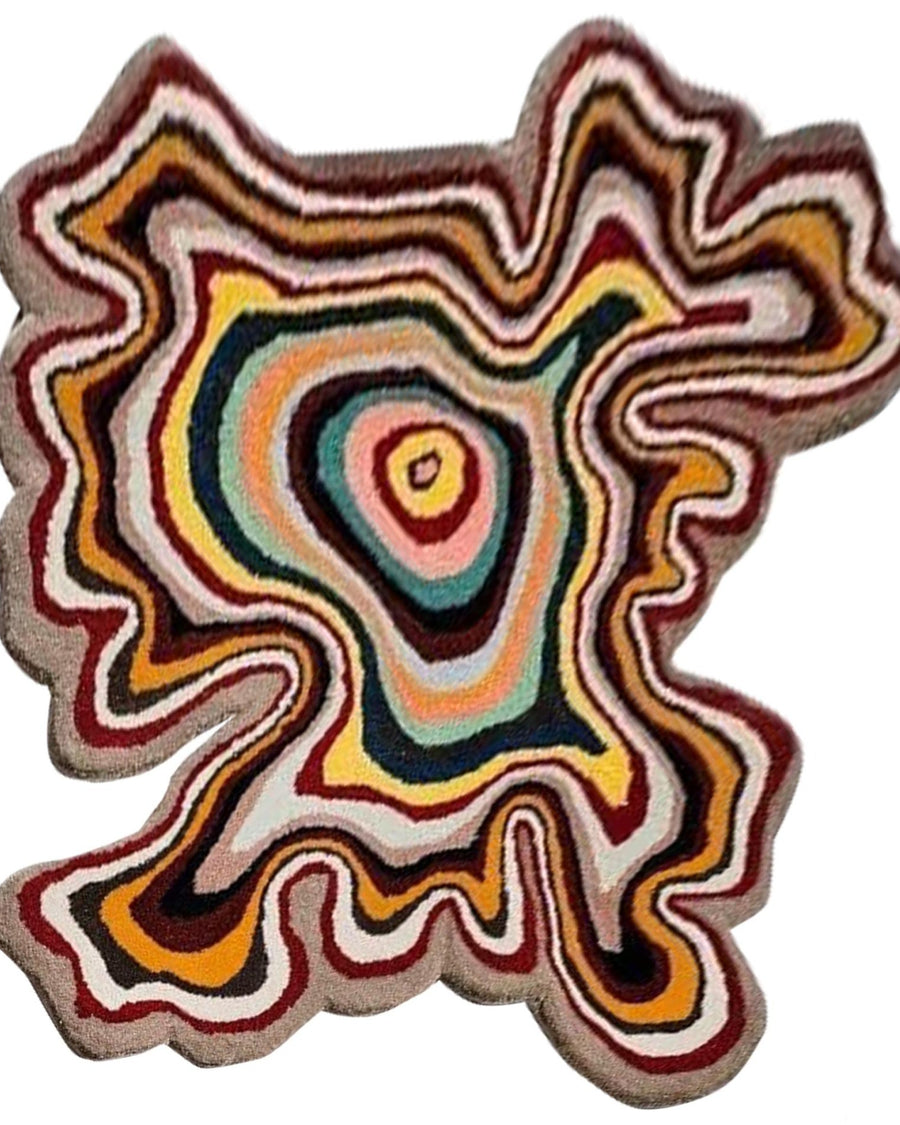Regenboog vloerkleed MZ-Y347, concentrische ringen in geel, rood, groen en bruin lopen naar een warm hart toe
