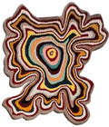 Regenboog vloerkleed MZ-Y347, concentrische ringen in geel, rood, groen en bruin lopen naar een warm hart toe
