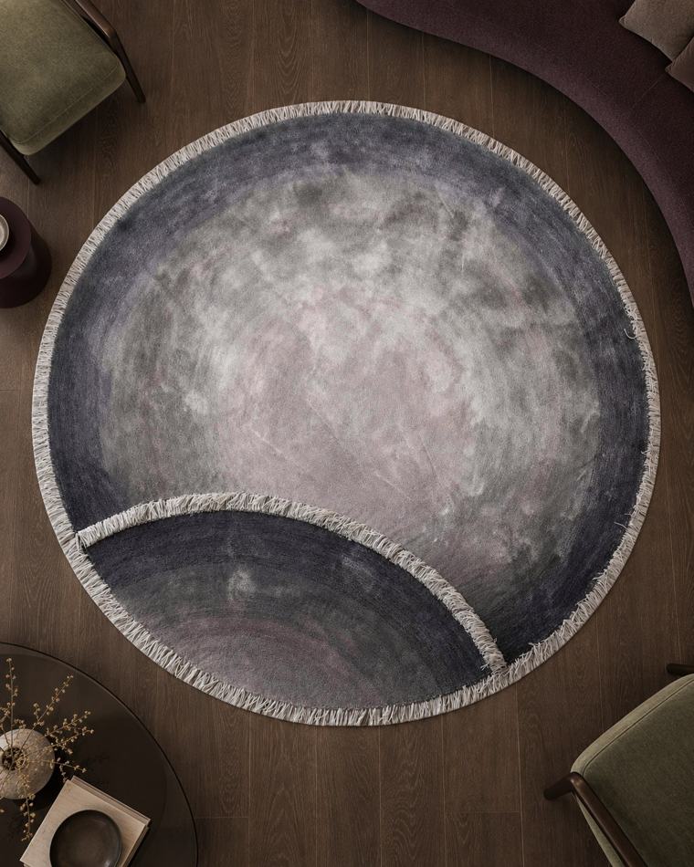 Vloerkleed Maan, bovenaanzicht in een interieur