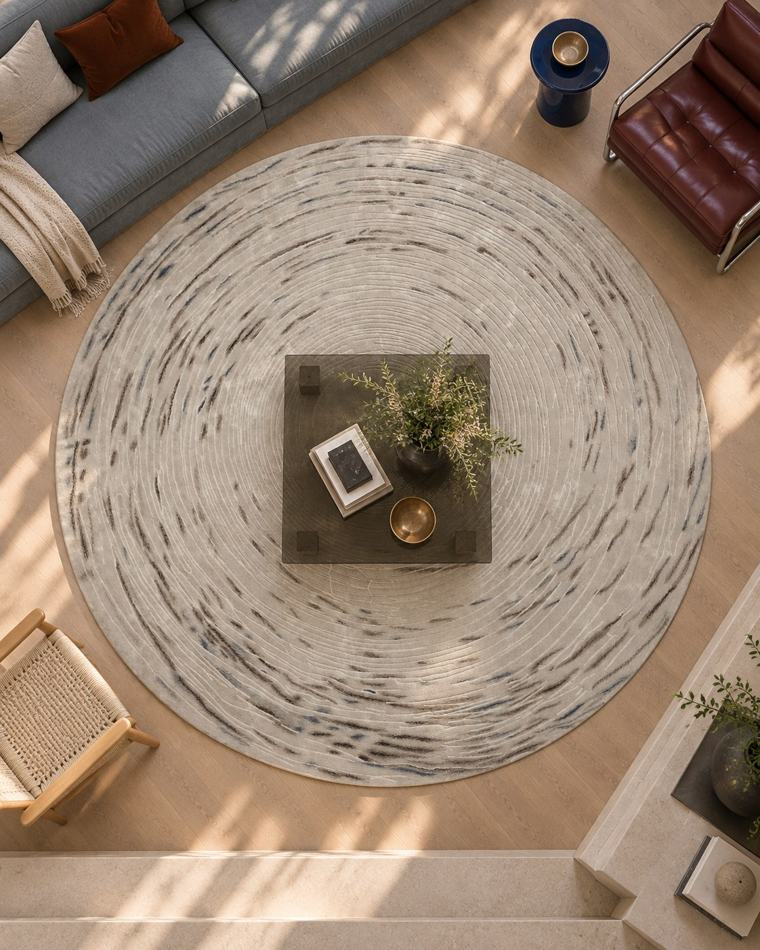 Vloerkleed Kolk, bovenaanzicht in een interieur