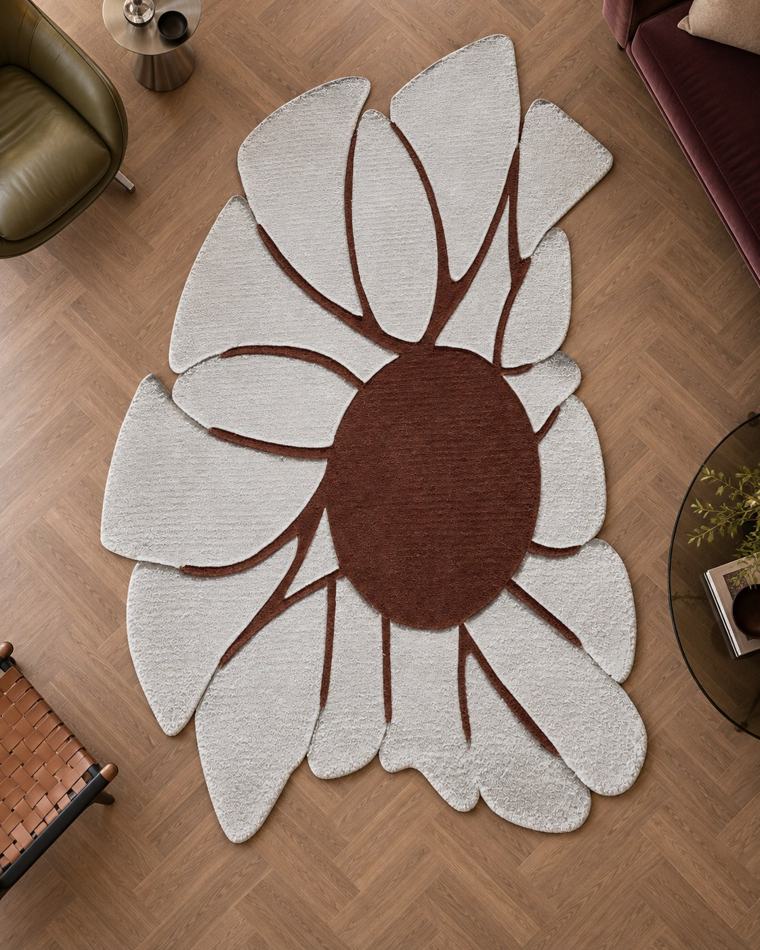 Vloerkleed Zinnia, bovenaanzicht in een interieur